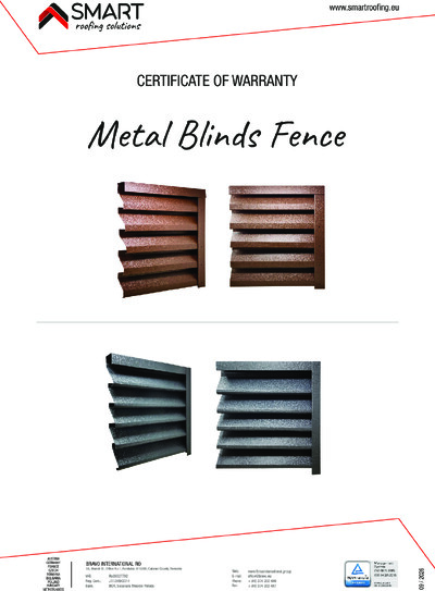 WARRANTY CERTIFICATE BLINDS METAL FENCE