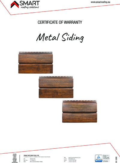 WARRANTY CERTIFICATE METAL SIDINGS