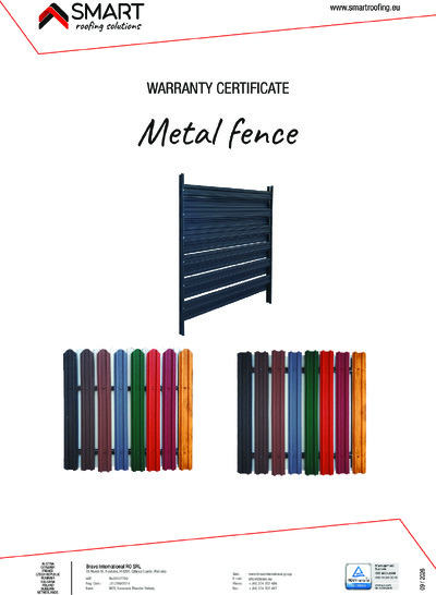 WARRANTY CERTIFICATE VERTICAL METAL FENCE